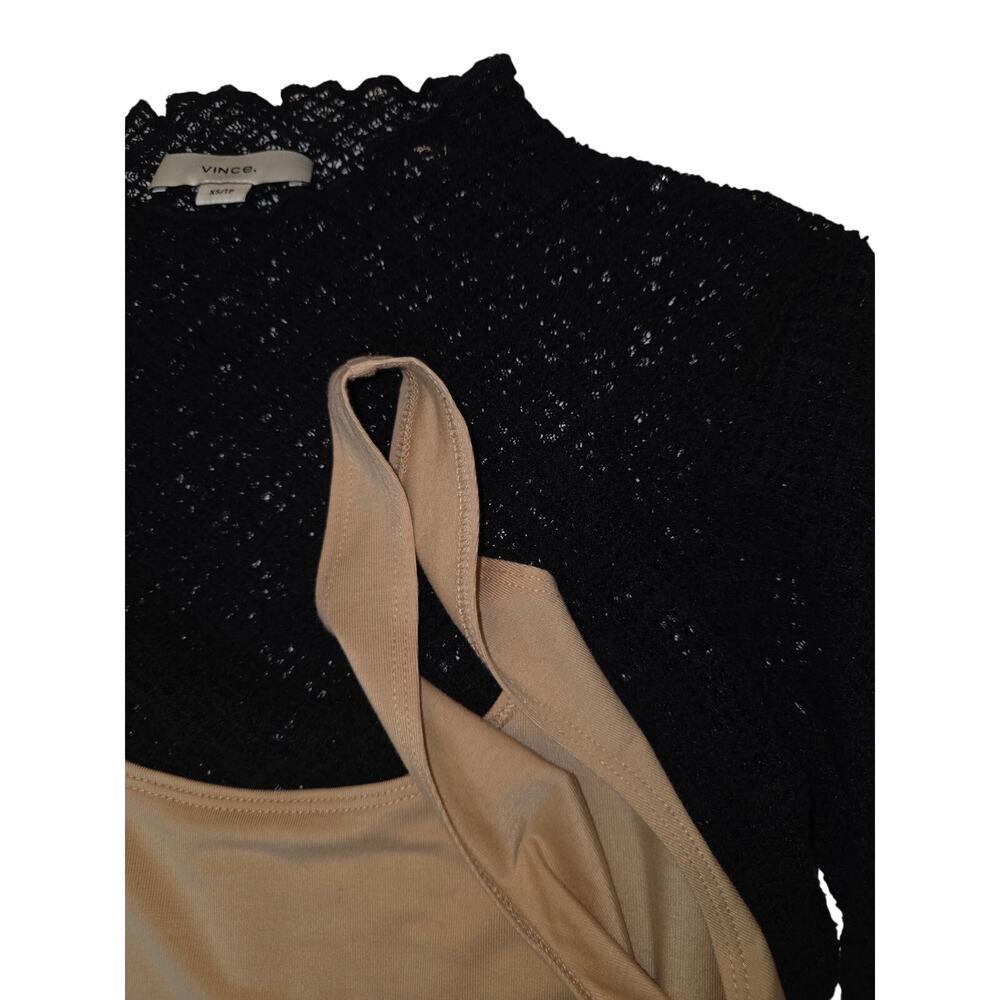 NWOT XS Women's VINCE Black Lace Long Sleeve "Naked" Look Top w/Tank MSRP $268‎ - Picture 9 of 13